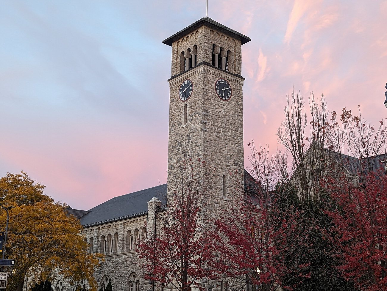 Grant Hall at Queen's University, Kingston, at sunset